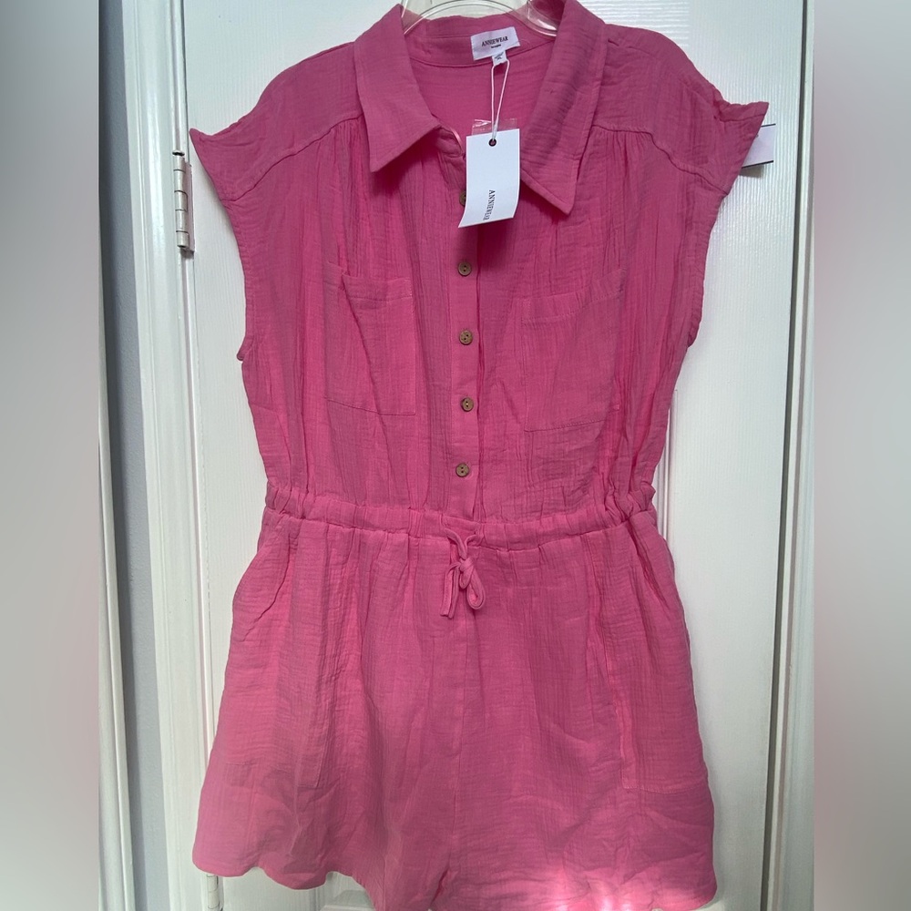 NWT Anniewear pink romper 100% cotton